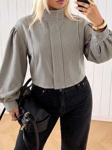 SHEIN EZwear 大尺碼格紋拉鍊長袖鈕扣時尚夾克外套 秋季 - 彩色 - 查看 6