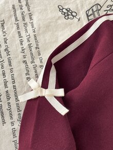 SHEIN 2件組女童幼兒秋冬休閒運動風側邊蝴蝶結裝飾落肩長袖衛衣＋寬腿運動長褲套裝，抓絨內裡厚實面料，適合秋冬日常穿著 - 杏色 - 查看 9