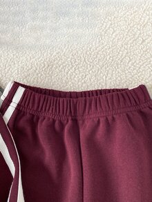 SHEIN 2件組女童幼兒秋冬休閒運動風側邊蝴蝶結裝飾落肩長袖衛衣＋寬腿運動長褲套裝，抓絨內裡厚實面料，適合秋冬日常穿著 - 杏色 - 查看 5