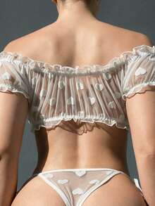 SHEIN 2pcs Lace Women's Wireless Bra & Thong Set (Wedding Season) - White - View 2
