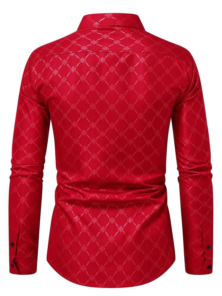 Calvornis Men's Button Down Long Sleeve Slim Fit Business Formal Dress Shirt,Long Men Green Sage For Fall, Ceremony - Red - View 2