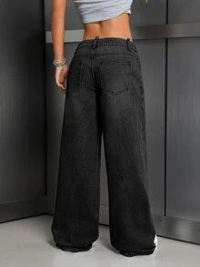 Jeanoix Petite Y2K Women's Straight Leg Denim Jeans - Dark Grey - View 2