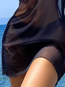 SHEIN Swim Women's Positioning Printed Round Neck Short-Sleeved Cover-Up Dress, Halloween - Black - View 5
