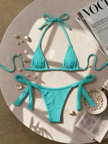 SHEIN Swim Sexy Mini Cup Bowknot Strap Women Swimwear Set - Mint Green - View 1