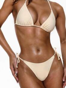 Oceva Solid Color Sexy Strap Bikini Swimwear Set, Beach Wear For Women - Apricot - View 6