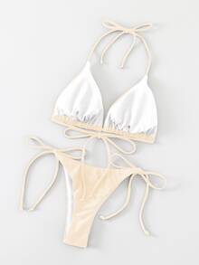Oceva Solid Color Sexy Strap Bikini Swimwear Set, Beach Wear For Women - Apricot - View 4
