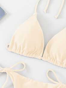 Oceva Solid Color Sexy Strap Bikini Swimwear Set, Beach Wear For Women - Apricot - View 7