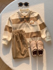 SHEIN 2pcs/Set Kids Young Boy Autumn/Winter Casual Sweatshirt And Pants Set, Sweatshirt Set, Boys Set, Autumn/Winter Set, Casual Set, Polo Set - Multicolor - View 1