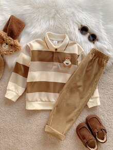SHEIN 2pcs/Set Kids Young Boy Autumn/Winter Casual Sweatshirt And Pants Set, Sweatshirt Set, Boys Set, Autumn/Winter Set, Casual Set, Polo Set - Multicolor - View 5