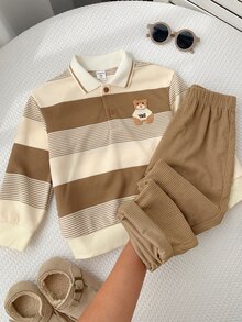 SHEIN 2pcs/Set Kids Young Boy Autumn/Winter Casual Sweatshirt And Pants Set, Sweatshirt Set, Boys Set, Autumn/Winter Set, Casual Set, Polo Set - Multicolor - View 8