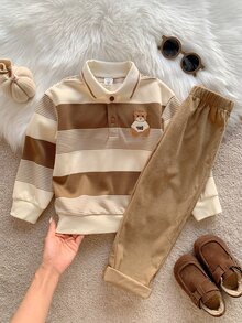 SHEIN 2pcs/Set Kids Young Boy Autumn/Winter Casual Sweatshirt And Pants Set, Sweatshirt Set, Boys Set, Autumn/Winter Set, Casual Set, Polo Set - Multicolor - View 4