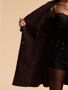 SHEIN BAE Solid Color Versatile Stand Collar Metal Button Design Minimalist Premium Casual Overcoat - Chocolate Brown - View 6