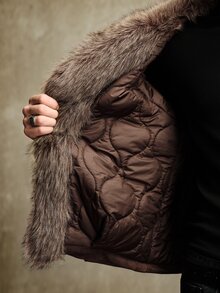 ROMWE MEN Casual 男士人造毛拼接大領長袖派克夾克外套 - 咖啡棕 - 查看 12