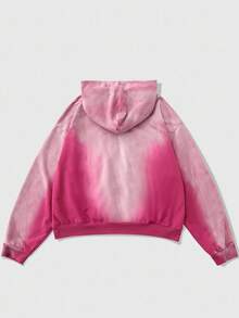 ROMWE MEN Street Life Men's Plus Size Washed Distressed Long Sleeve Zip-Up Hooded Sweatshirt With Drawstring - Pink - View 2