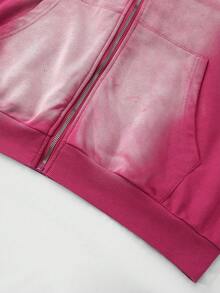 ROMWE MEN Street Life Men's Plus Size Washed Distressed Long Sleeve Zip-Up Hooded Sweatshirt With Drawstring - Pink - View 4