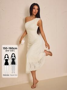 SHEIN PETITE Elegant A-Line Sleeveless Dress For Petite Women-Casual, Party-Ready, And Waist-Defining. - Apricot - View 4