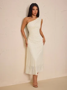 SHEIN PETITE Elegant A-Line Sleeveless Dress For Petite Women-Casual, Party-Ready, And Waist-Defining. - Apricot - View 3
