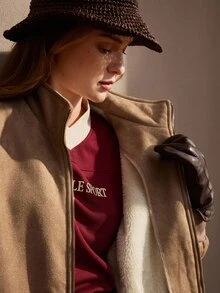 Nima Coro Women's Solid Color Drop Shoulder Long Sleeve Zipper Front Casual Jacket - Khaki - View 10