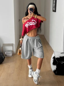 Coolane Women's Summer Streetwear Daily Wear Homecoming Casual Sport Basic Going Out  Grey Baggy Low Rise Bermuda Crotch Pants - Grey - View 2