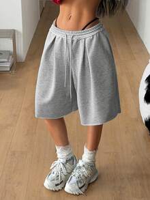 Coolane Women's Summer Streetwear Daily Wear Homecoming Casual Sport Basic Going Out  Grey Baggy Low Rise Bermuda Crotch Pants - Grey - View 1