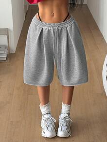 Coolane Women's Summer Streetwear Daily Wear Homecoming Casual Sport Basic Going Out  Grey Baggy Low Rise Bermuda Crotch Pants - Grey - View 5