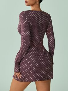 Sovereign Charm Women's Polka Dot Print Sweetheart Neck Long Sleeve Athletic Dress With Shorts - Multicolor - View 2