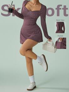 Sovereign Charm Women's Polka Dot Print Sweetheart Neck Long Sleeve Athletic Dress With Shorts - Multicolor - View 1