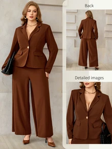 Roveilla Fall Plus Size Women's Casual Business Casual Commute Comfortable Elegant Professional Style Suit Set Office Semi Formal Brown - Coffee Brown - View 9