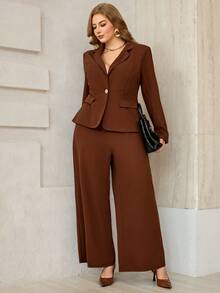 Roveilla Fall Plus Size Women's Casual Business Casual Commute Comfortable Elegant Professional Style Suit Set Office Semi Formal Brown - Coffee Brown - View 4