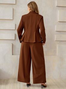 Roveilla Fall Plus Size Women's Casual Business Casual Commute Comfortable Elegant Professional Style Suit Set Office Semi Formal Brown - Coffee Brown - View 2