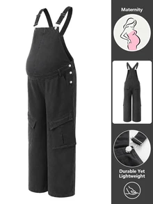 SHEIN Maternity Casual Versatile Everyday Denim Overalls Long Pants - Black - View 5