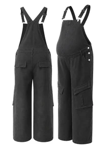 SHEIN Maternity Casual Versatile Everyday Denim Overalls Long Pants - Black - View 7