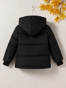 SHEIN 男童棉質加厚夾克外套，戶外街頭紳士風，厚實保暖，秋冬款 - 黑色 - 查看 2