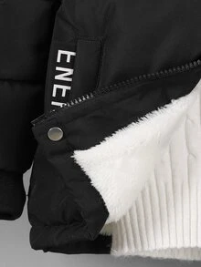 SHEIN 男童棉質加厚夾克外套，戶外街頭紳士風，厚實保暖，秋冬款 - 黑色 - 查看 5