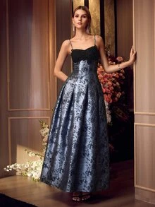 MOTF Soiréza WOMEN ELEGANT MAXI GOWN WITH 3D FLOWER TRIM, SPAGHETTI STRAPS, IDEAL FOR PARTIES AND EVENING EVENTS - Dusty Blue - View 7