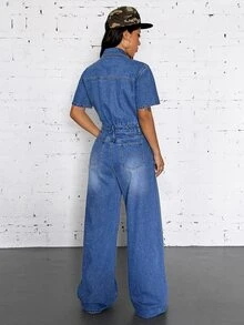 StreetHx High Elastic Street Style Sexy Denim Jumpsuit,Fall/Winter,New Year Outfit - Blue - View 2