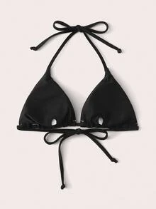 Oceva Women's Summer Beach Solid Color Halter Tie Sexy Triangle Cup Bikini Top (Removable Bow Tie) - Black - View 4