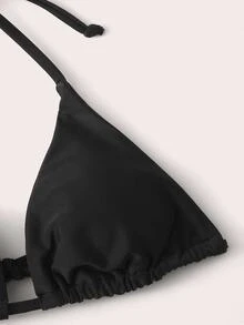 Oceva Women's Summer Beach Solid Color Halter Tie Sexy Triangle Cup Bikini Top (Removable Bow Tie) - Black - View 6