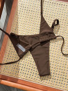 Oceva 2026 New Spring/Summer 2-Piece Bikini Swimwear, Women's Sexy Backless Tie-Strap Rhinestone Beach Vacation Separates - Brown - View 2