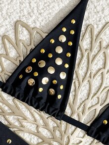 Oceva 2026 New Black Summer Beach Party Holiday Rave 2pcs Bikini Swimwear,European American Backless Tie Rhinestone Beach Vacation Separates For Women - Black - View 3