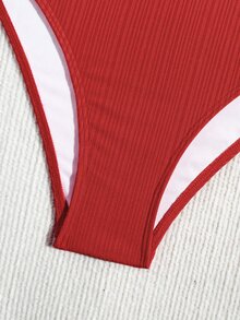 SHEIN Swim 2022 Minimalist Solid Color Bikini Summer - Red - View 7