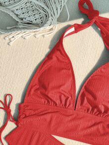SHEIN Swim 2022 Minimalist Solid Color Bikini Summer - Red - View 8
