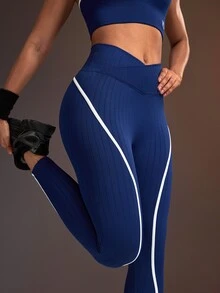 Powerista Women's Blue & White Seamless 9/10 Length Skinny Leggings(Suitable For Jogging And Workout) - Blue and White - View 2