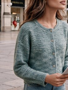 Anewsta Women's Fall Elegant Casual Sage Green Stripe Knit Cardigan, French Fashion Blended For Office Tea Party Brunch Commute Going Out - Multicolor - View 3