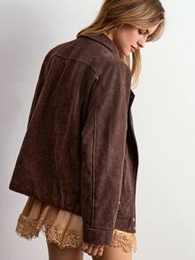 Willow Rêve Women's Solid Color Casual Versatile Daily Wear Long Sleeve Jacket - Brown - View 2