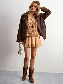 Willow Rêve Women's Solid Color Casual Versatile Daily Wear Long Sleeve Jacket - Brown - View 3