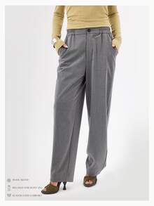 KÆRIA Hus Relaxed Wide Leg Trousers - Heritage Wool Suiting - Grey Marle - Elastic Waist, Pleated, Cargo Style Business Office Gray Autumn Casual - Grey - View 8