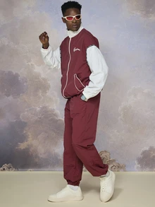 Emperor Men's Fall Colorblock Loose Fit Sports Pants Work Burgundy Streetwear - Multicolor - View 3