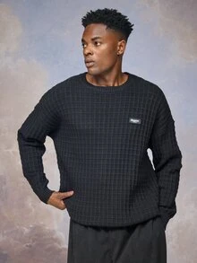 Emperor Men's Autumn/Winter Black Crew Neck Plaid Pullover Sweater - Black - View 4