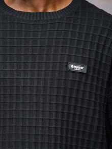Emperor Men's Autumn/Winter Black Crew Neck Plaid Pullover Sweater - Black - View 3
